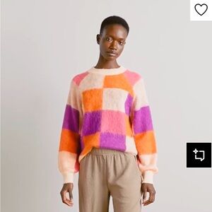 Desigual Vibrant Checkered Sweater - Purple, Pink, Orange, Cream